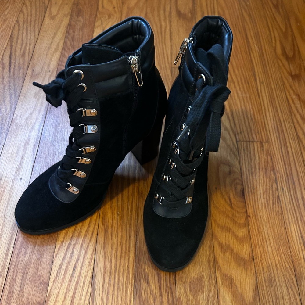 White House Black Market black lace-up booties
